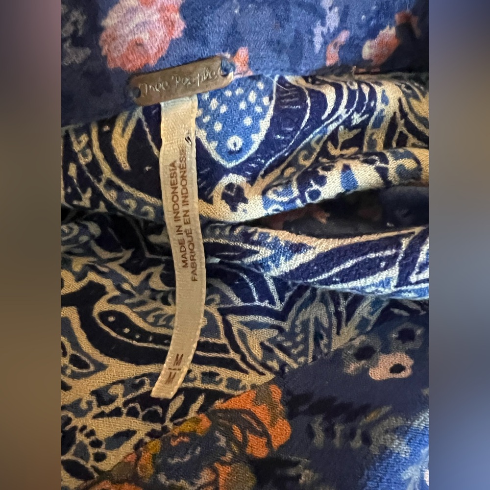 ✨ Free People Blue Floral Tunic Top Boho Mixed Print Long Sleeve M - Picture 5 of 6